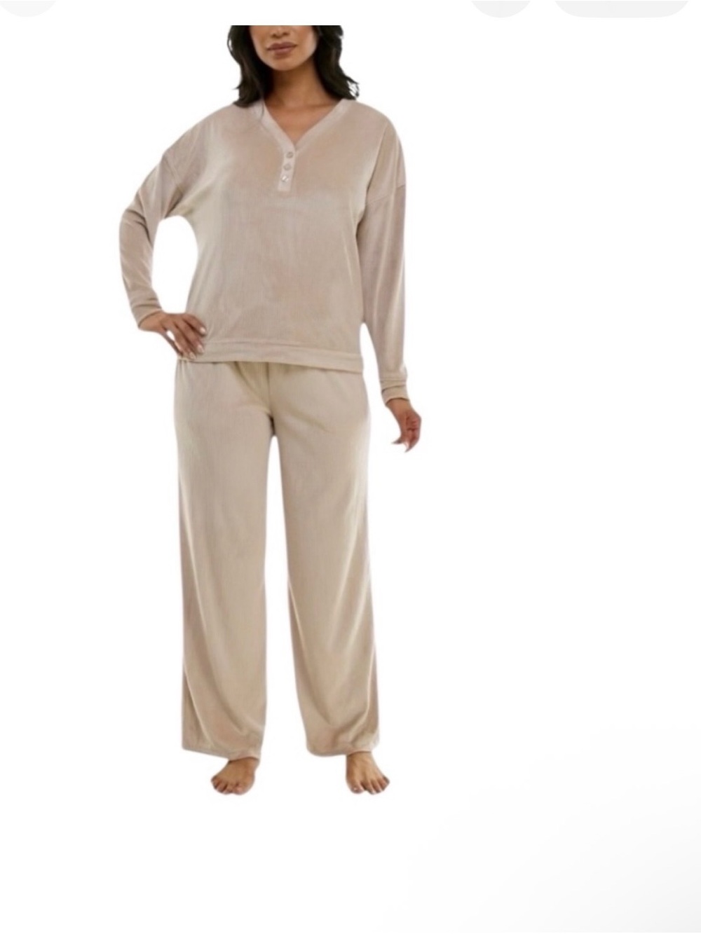 Roudelain Women's Long-Sleeve Ribbed Velour Pajama Top. NWT (ONLY TOP)
